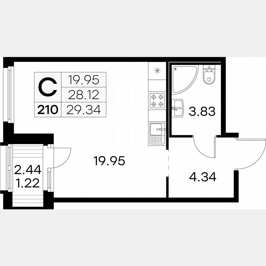 Квартира-студия, 29,3 м², 8/15 эт.