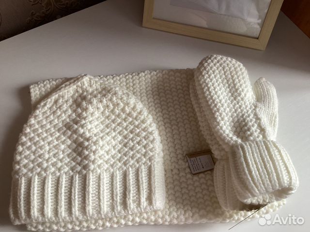 Шапка бини со снудом и варежками 54-56 размер