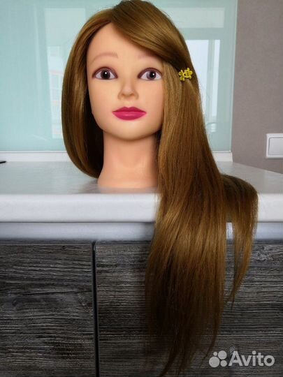 Голова-манекен болванка с натур. волосами золото