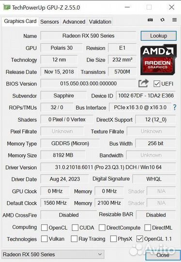 Видеокарта sapphire rx 590 nitro 8gb