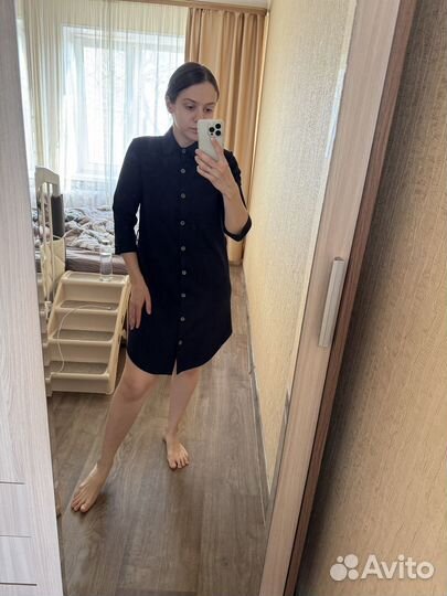 Платье рубашка женское синее рукав 3/4