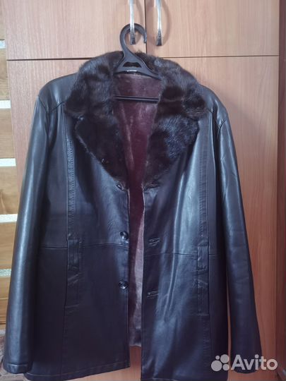 Кожаная дубленка мужская коричневая