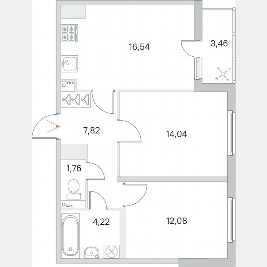 2-к. квартира, 58,2 м², 4/8 эт.