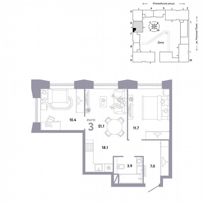 2-к. квартира, 51,1 м², 16/29 эт.