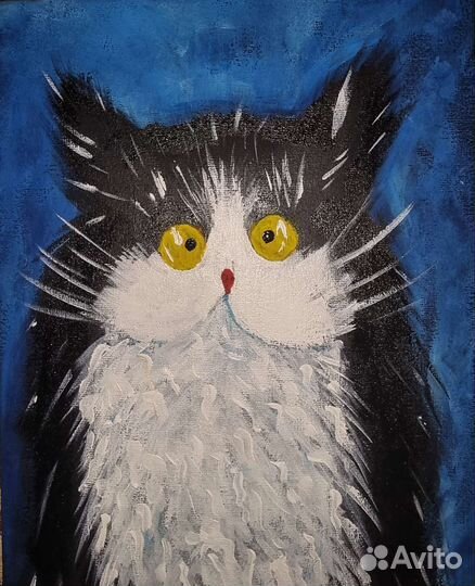 Кот акрилом на холсте, на деревянном подрамнике