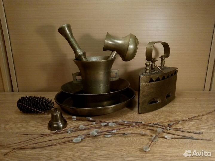 Посуда из латуни.Cтупка.Турка.Колокольчик.Декор