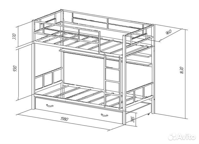 Двухъярусная кровать металлическая
