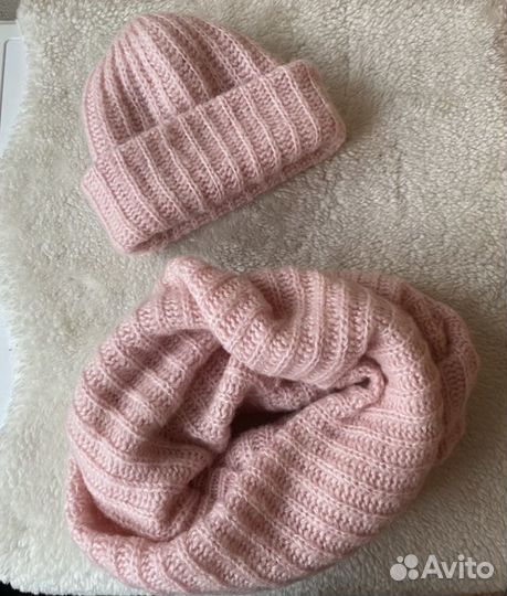 Шапка и Снуд для девочек розовые