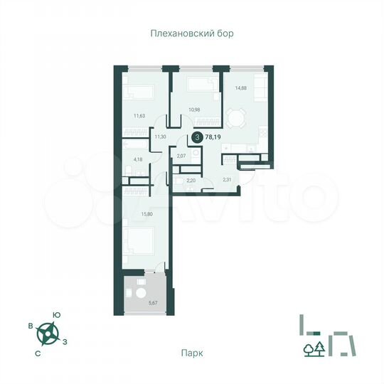 3-к. квартира, 78,2 м², 7/14 эт.