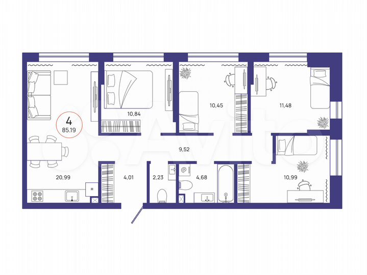 4-к. квартира, 85,2 м², 15/17 эт.