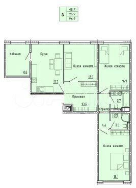 3-к. квартира, 97 м², 5/18 эт.