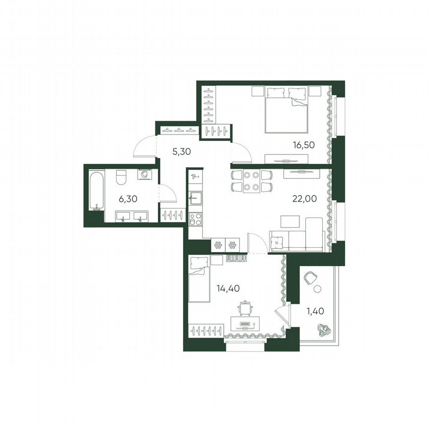 2-к. квартира, 65,9 м², 6/10 эт.