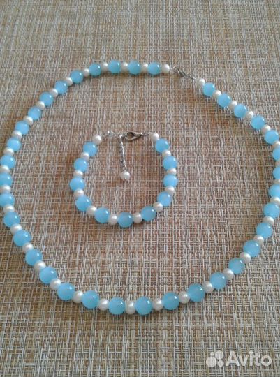 Великолепный комплект жемчуг и кошачий глаз