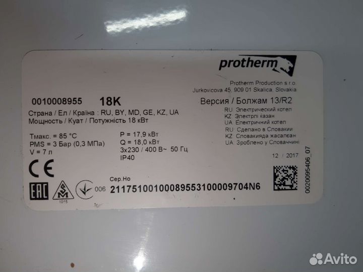 Электрокотел protherm 18K