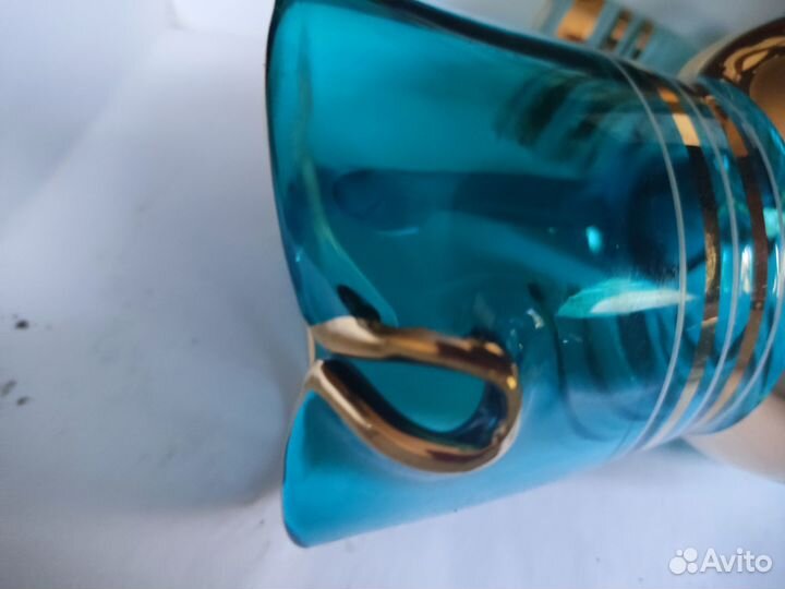 Кувшин, стаканы, цветное стекло Богемия