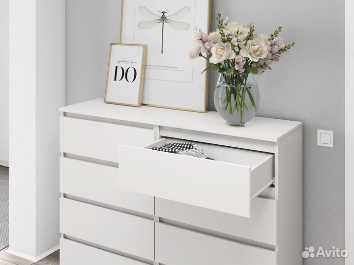 Белый широкий комод под тв как IKEA Malm 8 ящиков