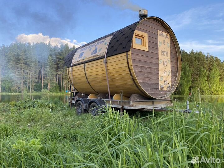 Аренда мобильная баня бочка на прицепе