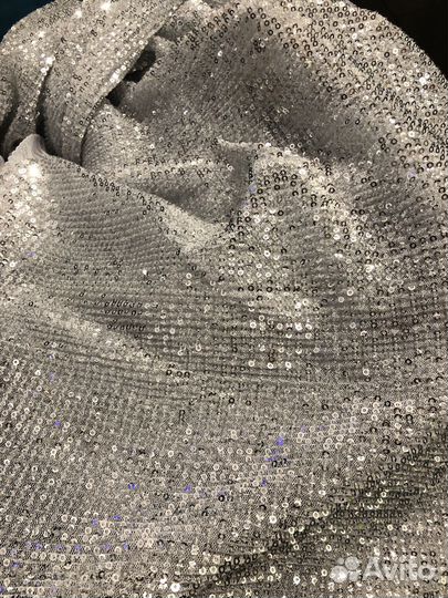 Ткань сетка с пайетками серебро
