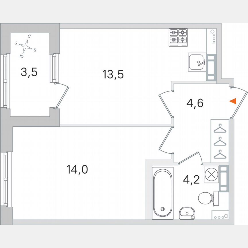 1-к. квартира, 38,1 м², 4/4 эт.