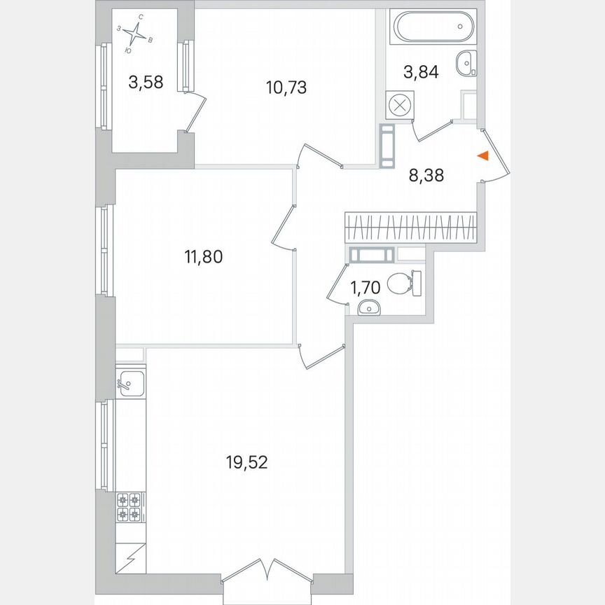 2-к. квартира, 57,8 м², 3/4 эт.