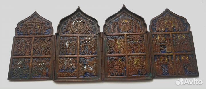 Старинный литой складень 