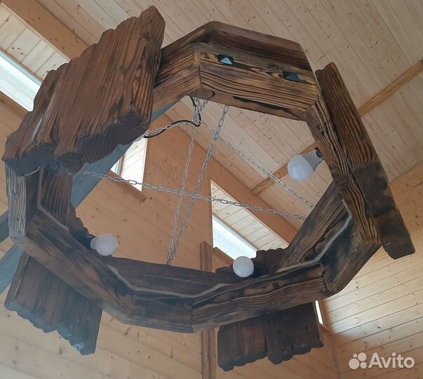 Люстра под старину, натуральное дерево