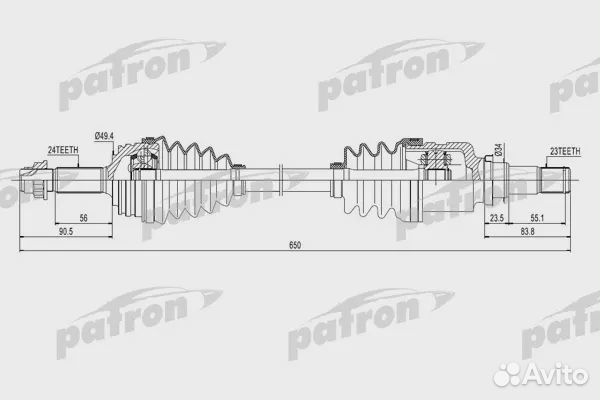 Полуось передняя левая 24x650x49.4x23 citroen: C1