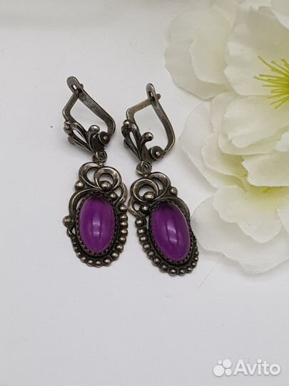 Винтажные серьги СССР с аметистовым стеклом