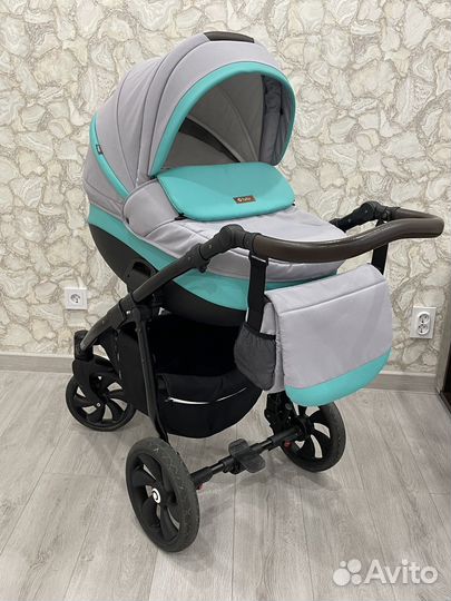 Коляска Tutis Nanni Серая+мятная кожа