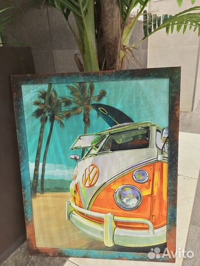 Картина в рамке пальмы California / Volkswagen