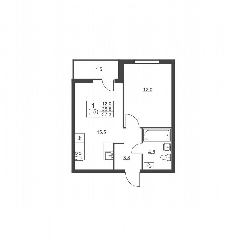 1-к. квартира, 37,3 м², 1/8 эт.