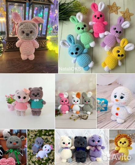 Котик, зайчик, мишка вязаные игрушки детские