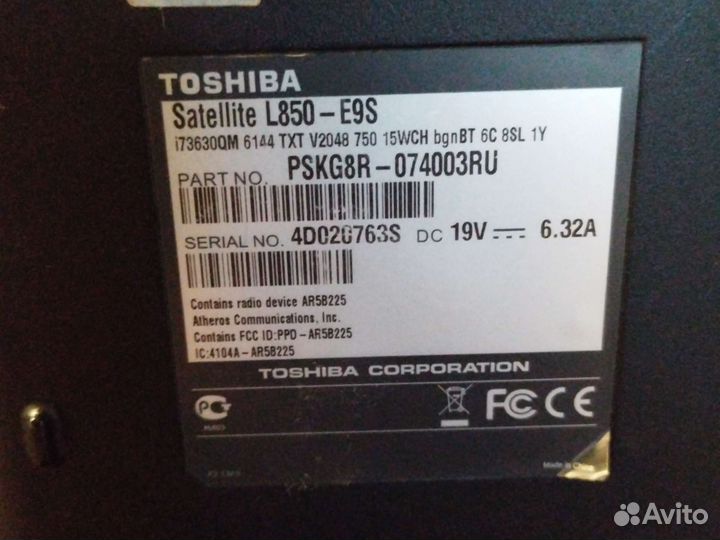 Ноутбук toshiba L850-E9S