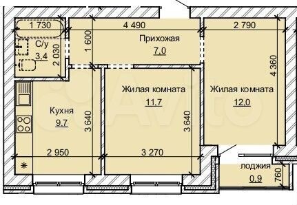 2-к. квартира, 44,7 м², 7/10 эт.