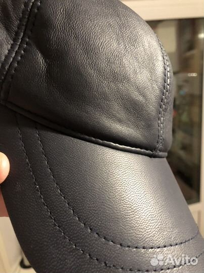 Кепка бейсболка мужская кожаная зимняя синяя новая