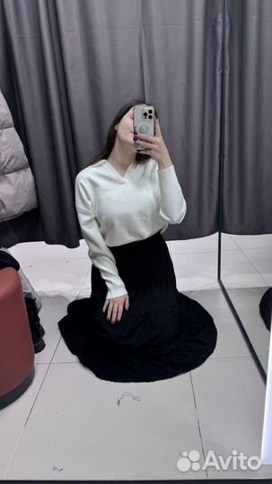 Юбка хлопковая cottage core черная 42-46