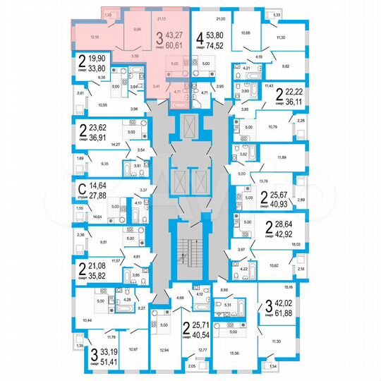 3-к. квартира, 60,6 м², 11/18 эт.