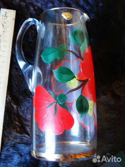 Кувшин и 6 стаканов. Богемия. ЧССР. Ручная роспись