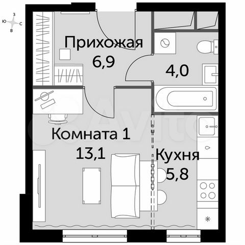 Квартира-студия, 29,8 м², 3/16 эт.