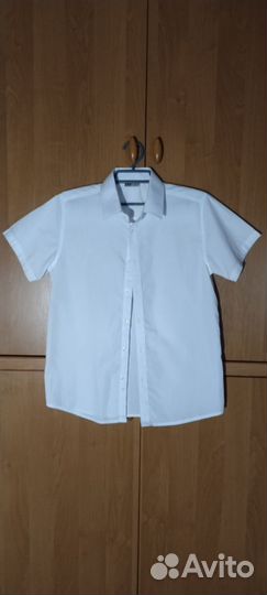 Рубашка белая с коротким рукавом размер 158