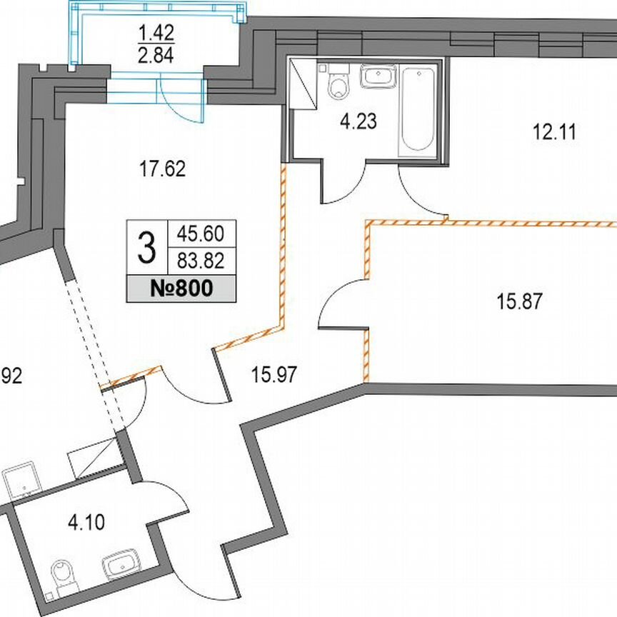 3-к. квартира, 83,8 м², 4/25 эт.