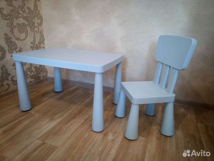 Комплект стол и стул IKEA Mammut голубой