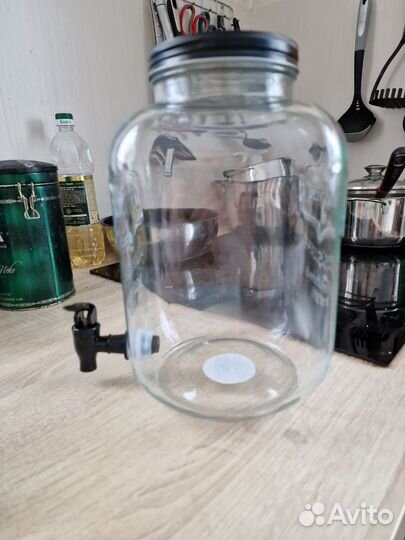 Банка стеклянная 5л с краником новая