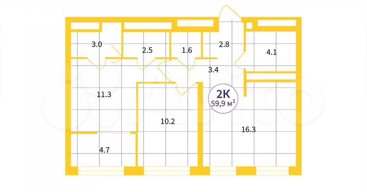 2-к. квартира, 57,6 м², 26/31 эт.