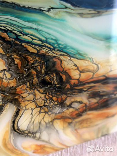 Картина абстракция Закат в технике флюид арт