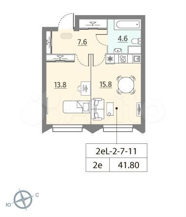 1-к. квартира, 41,8 м², 11/11 эт.