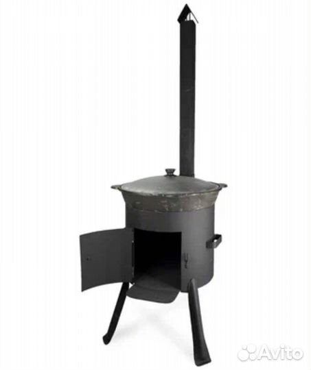 Казан чугунный на 10л с печкой трубой