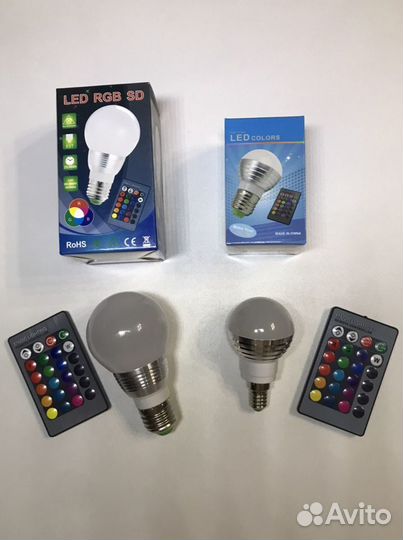 Лампа светодиодная RGB. (Е 14, Е 27) с пультом