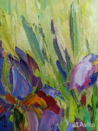Картина ирисы маслом цветы на холсте 50х30 см