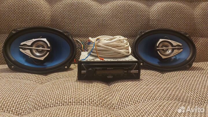 Колонки в авто, магнитофон, провода,Sony, Pioneer